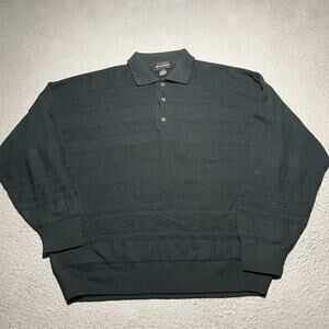 Vtg Conte di Milano Mens XL Green Textured Wool Cosby Collared Knit Pullover